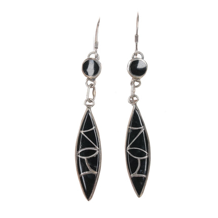 Vintage HBT Zuni Sterling and Jet fishscale inlay earrings