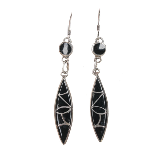 Vintage HBT Zuni Sterling and Jet fishscale inlay earrings