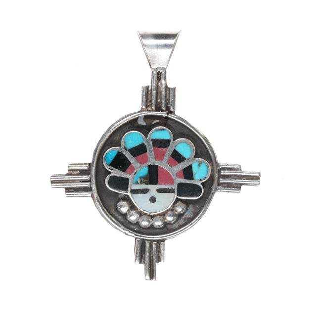 c1950's Sterling Zuni Multi-stone channel inlay sunface pendant