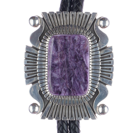 Huge Alton Bedonie Navajo sterling and charoite bolo tie