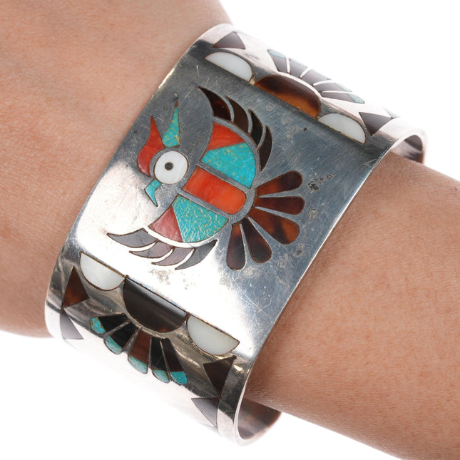 6 5/8" Lolita Natachu Zuni Sterling multi-stone channel inlay cuff bracelet