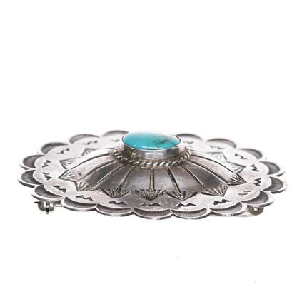 Nice 40's-50's Navajo silver concho pin with turquoise