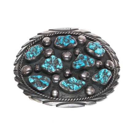 c1970's Althea Latome Navajo sterling pyrite turquoise nugget belt buckle