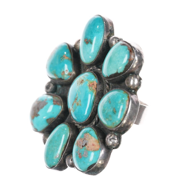 sz7 Large vintage AMC Native American sterling turquoise cluster ring