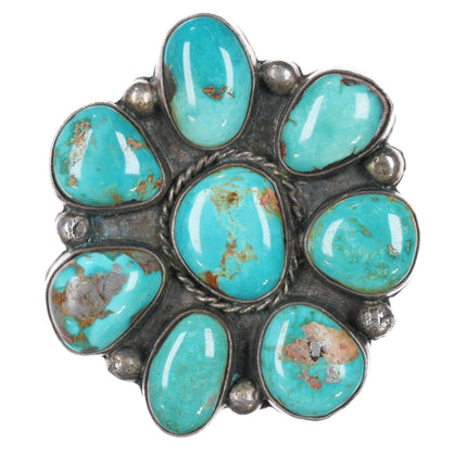 sz7 Large vintage AMC Native American sterling turquoise cluster ring