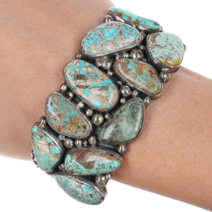 7" Gilbert Secatero Navajo sterling turquoise cluster cuff bracelet