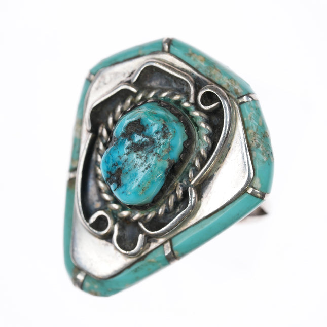 sz6.5 T Native American sterling turquoise inlay/Kingman nugget ring