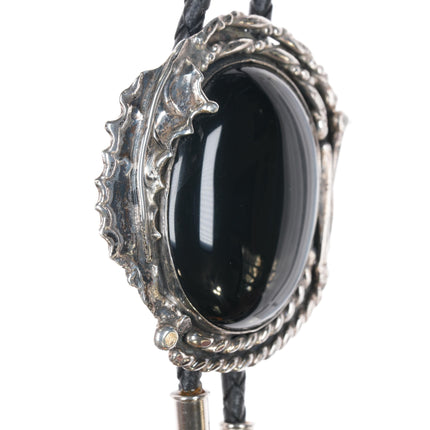 Stan Davidson (1933-2012) Brutalist sterling and onyx bolo tie