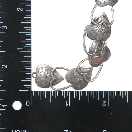 7" Vintage German 835 silver hand engraved hearts bracelet