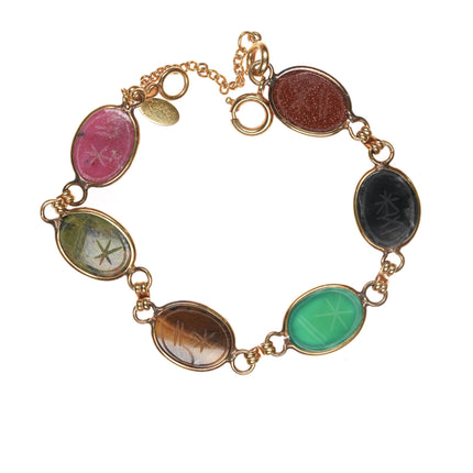 6.25" Russel Retro Multi-stone gold filled scarab bracelet