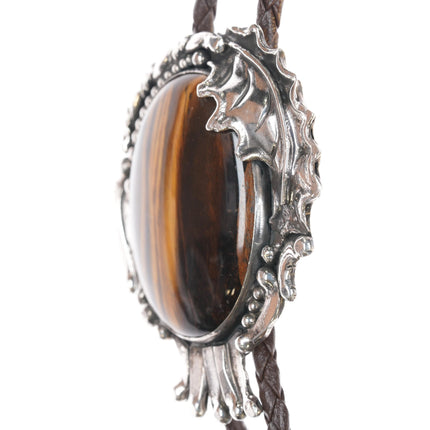 Stan Davidson (1933-2012) Brutalist sterling and tiger's eye bolo tie