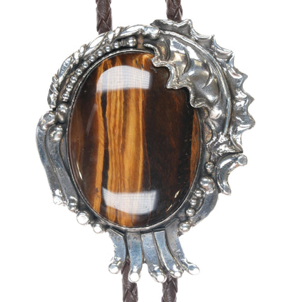 Stan Davidson (1933-2012) Brutalist sterling and tiger's eye bolo tie