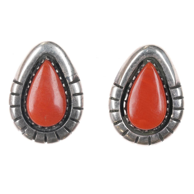 Mary Marie Yazzie Lincoln  sterling high grade coral stud earrings