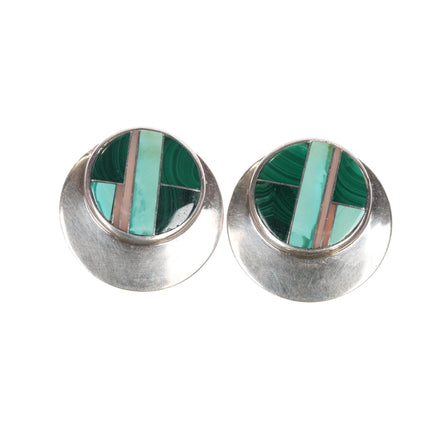 J Charley Navajo sterling channel inlay clip-on earrings