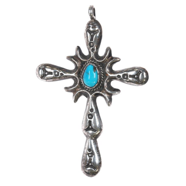 Large Vintage Native American sterling and turquoise cross pendant