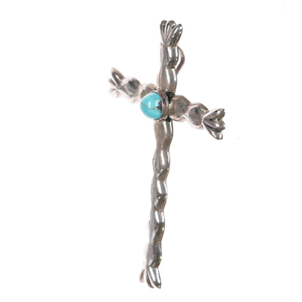 Large Vintage Native American sterling and turquoise cross pendant y