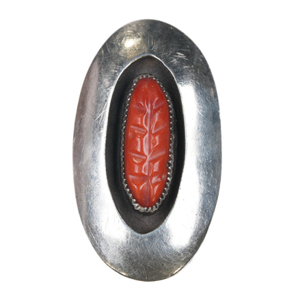 Sz6.5 Jo Tenorio Kewa carved coral sterling shadowbox ring