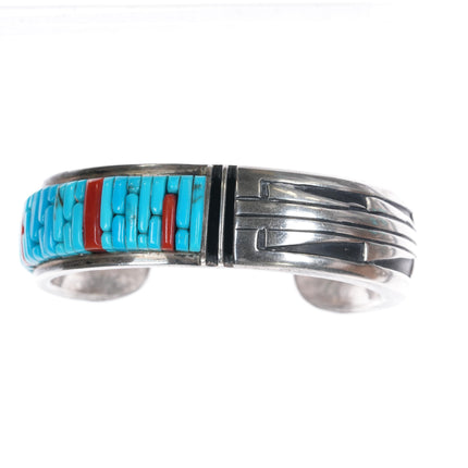 6 1/8" Pete Sierra Navajo sterling cobblestone turquoise cuff bracelet