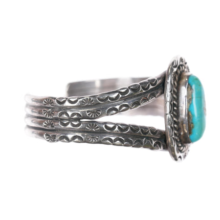 6.25" 40's-50's heavily stamped Native American silver cuff bracelet with nice turquoise