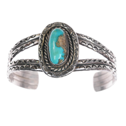 6.25" 40's-50's heavily stamped Native American silver cuff bracelet with nice turquoise