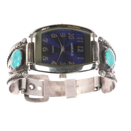 Adjustable c1950's Sterling and turquoise watch band bracelet