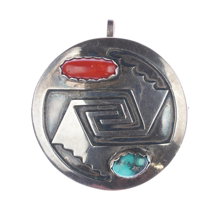 Vidal Aragon Santo Domingo sterling turquoise and coral overlay pendant