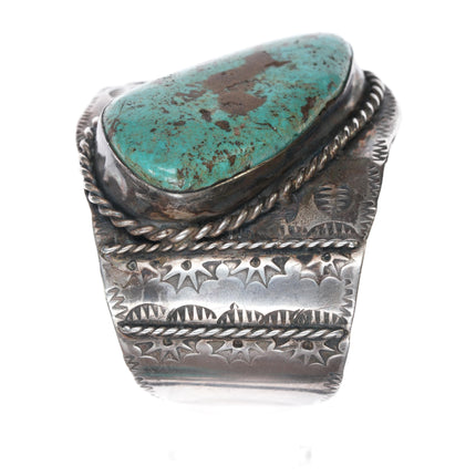 6.75" JH Large vintage Native American sterling and turquoise cuff bracelet