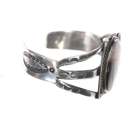 6.25" 1940's Navajo Sterling agate cuff bracelet