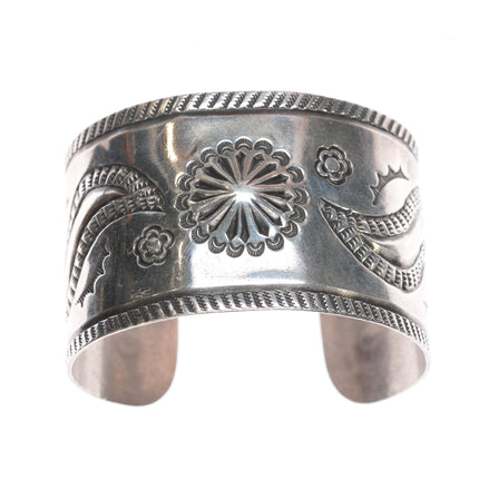 6.75" Vintage Navajo wide band heavily stamped silver cuff bracelet