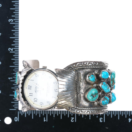 7 3/8" JJ 1970's Navajo sterling turquoise nugget cuff watch cuff bracelet