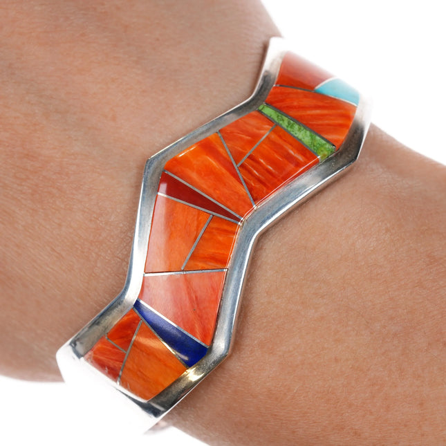6.25" Wayne Muskett Navajo sterling spiny oyster, turquoise, lapis cuff bracelet - Estate Fresh Austin