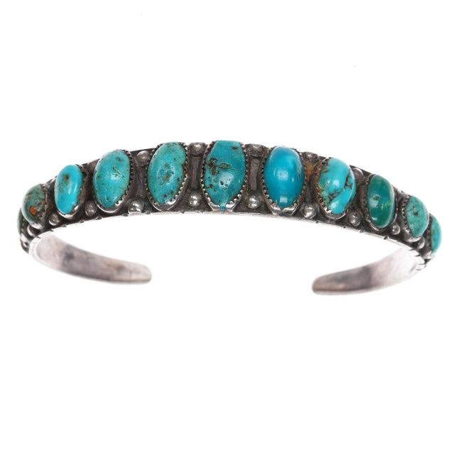 6.875 c1920's Navajo ingot silver turquoise row cuff bracelet - Estate Fresh Austin