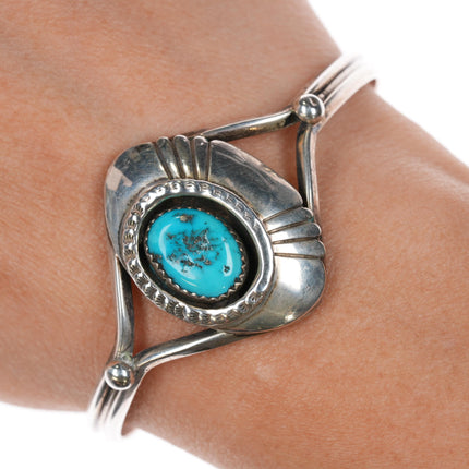 6.25" 70's-80's Navajo sterling turquoise shadowbox cuff bracelet