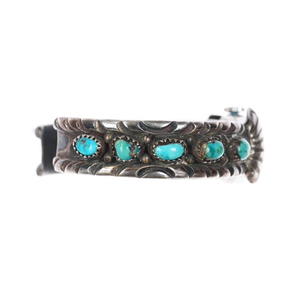 6.25" 1960's Navajo sterling and turquoise row watch cuff bracelet