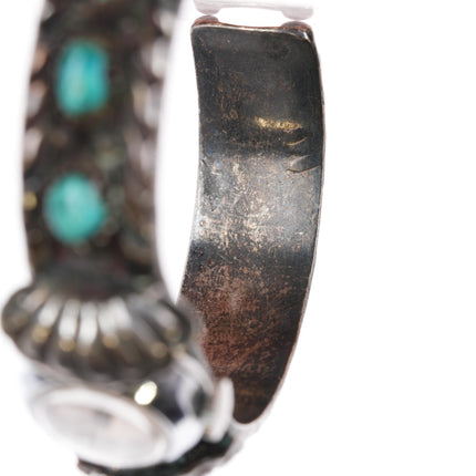 6.25" 1960's Navajo sterling and turquoise row watch cuff bracelet