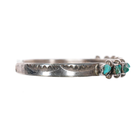 6.25" 40's-50's Zuni sterling carved turquoise row cuff bracelet