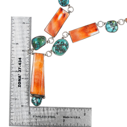 Herman Vandever Navajo Sterling, turquoise, and spiny oyster necklace