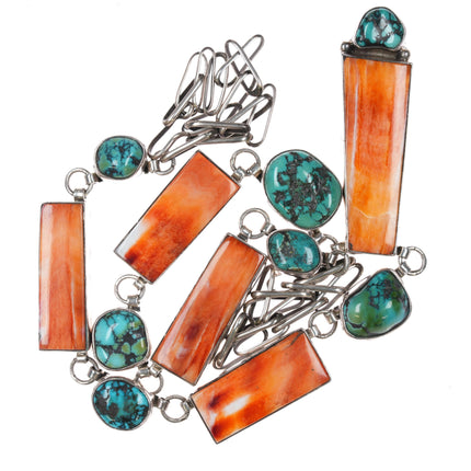 Herman Vandever Navajo Sterling, turquoise, and spiny oyster necklace