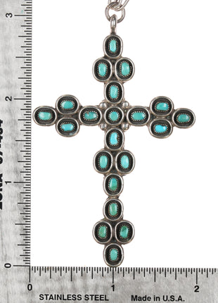 Nice Vintage Zuni sterling turquoise cluster cross pendant/necklace