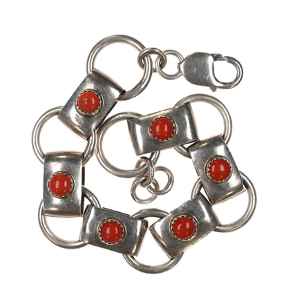 7" Harvey Mace Navajo thick sterling/coral link bracelet - Estate Fresh Austin