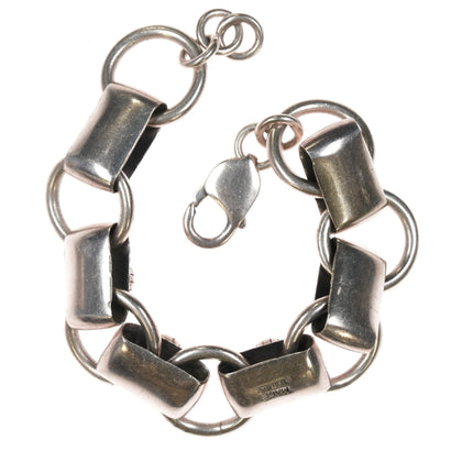 7" Harvey Mace Navajo thick sterling/coral link bracelet - Estate Fresh Austin