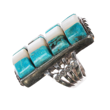 sz8.25 Large Vintage Zuni sterling turquoise/shell cobblestone ring