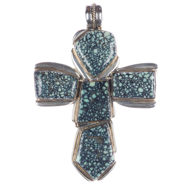 Huge Orville Tsinnie 14k/Sterling variscite double sided cross pendant