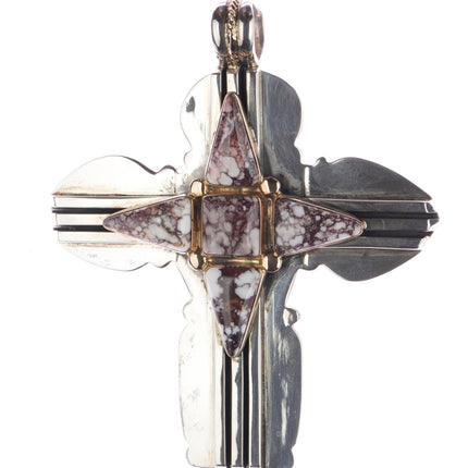 Huge Orville Tsinnie 14k/Sterling Wild Horse 2 sided cross pendant