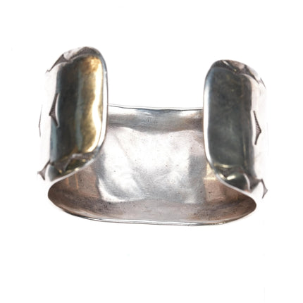 6.75" 1970's Navajo sterling chip inlay wide band cuff bracelet - Estate Fresh Austin