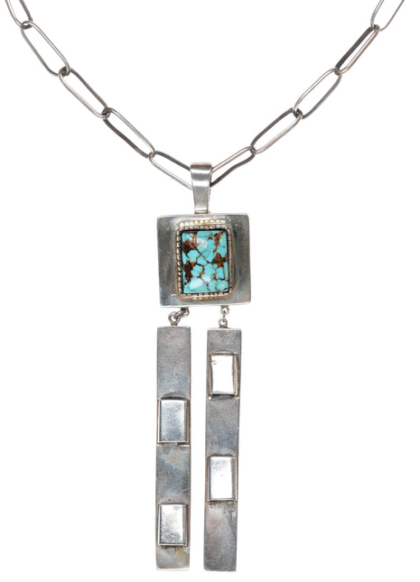 Carl and Irene Clark Navajo sterling high grade turquoise pendant necklace