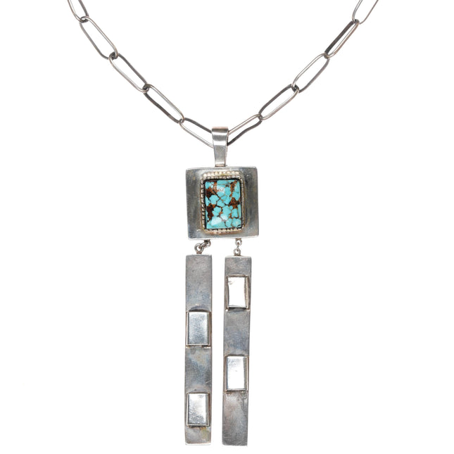 Carl and Irene Clark Navajo sterling high grade turquoise pendant necklace