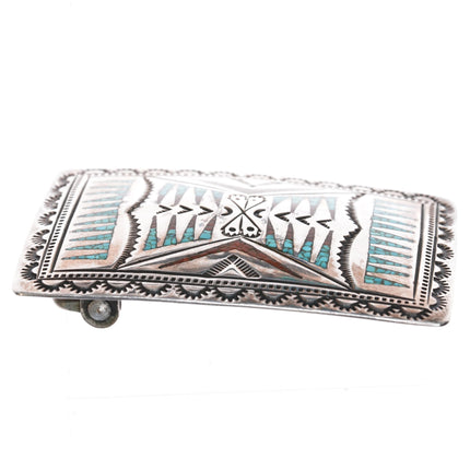 Wilson & Carolyn Begay Navajo sterling chip inlay belt buckle