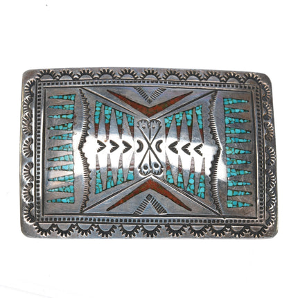 Wilson & Carolyn Begay Navajo sterling chip inlay belt buckle