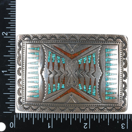 Wilson & Carolyn Begay Navajo sterling chip inlay belt buckle